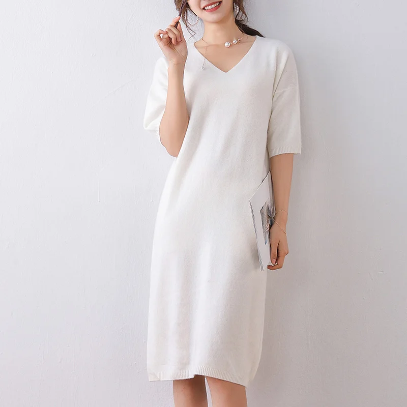 

Сезон весна-осень; Женское платье длинная юбка с коротким рукавом и v-образным вырезом свободный женский свитер здоровый Женский пуловер Pull ...