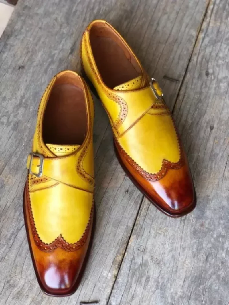 

Men's Handmade PU Color Matching Pointed Toe Low-heel Business Casual Shoes Fashion Classic Everyday Clothing Shoes HM034