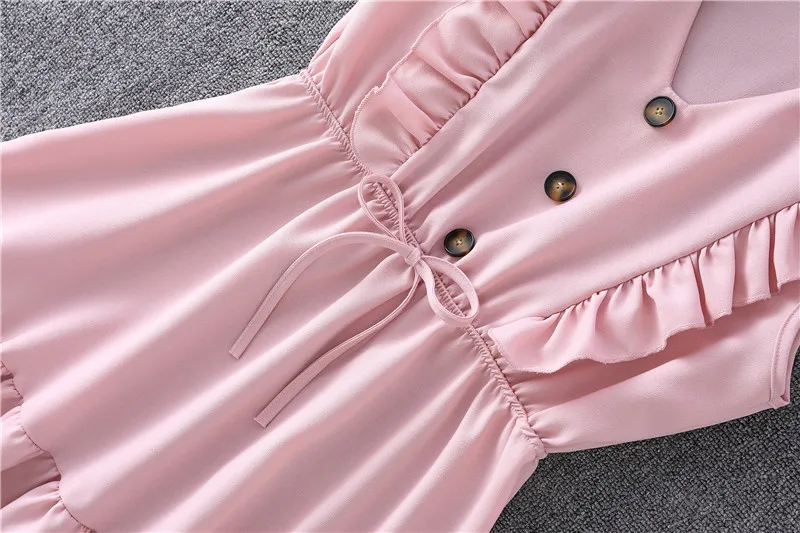 

Casual Women Dress 2021 Summer New 6-color V-neck Elegant Ruffled Party Dress Feamle Kawaii Lace-up Chiffon Dresses Mujer