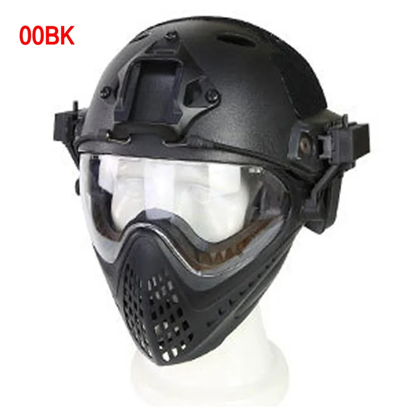 00BK New Military Tactical Protective Helmet Airsoft Full Face Protection with Goggle Len Full Face Motorcycle Helmet - Цвет: 00BK