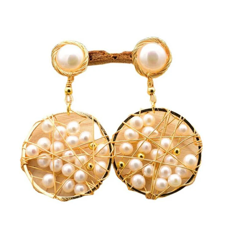 

Handmade Round Circle Drop Earrings For Women Wedding Earrings Natural Fresh Water Pearl Fine Jewelry Temperament Accessories