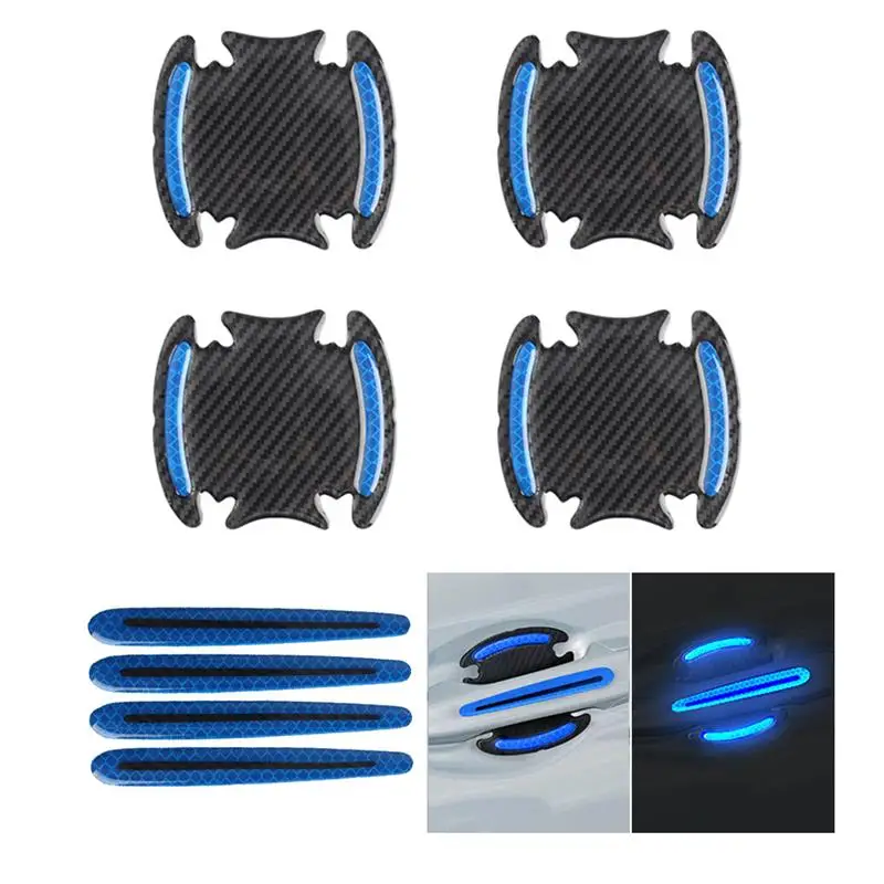 

4pcs Reflective Car Door Cup Handle Paint Scratch Protector Sticker 3D Carbon Fiber Auto Door Handle Scratch Cover Guard Film