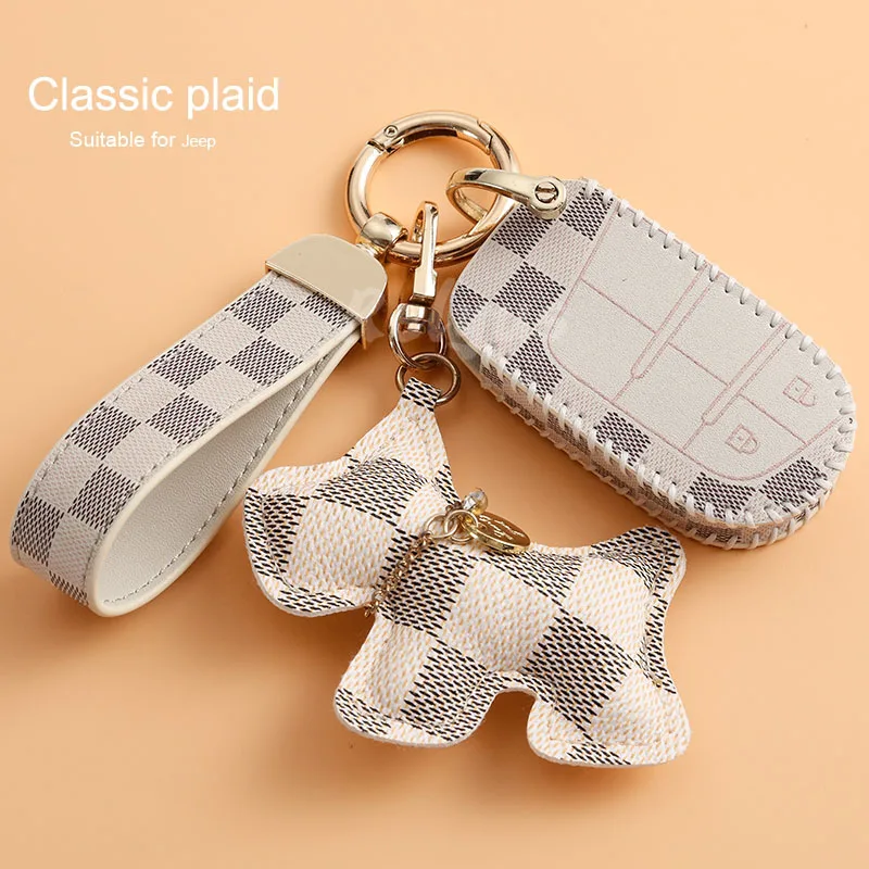 

Leather Car Key Cover Case Keychain For Jeep Grand Cherokee Chrysler 300C Renegade Fiat Freemont 2018 2019 Protector Accessory