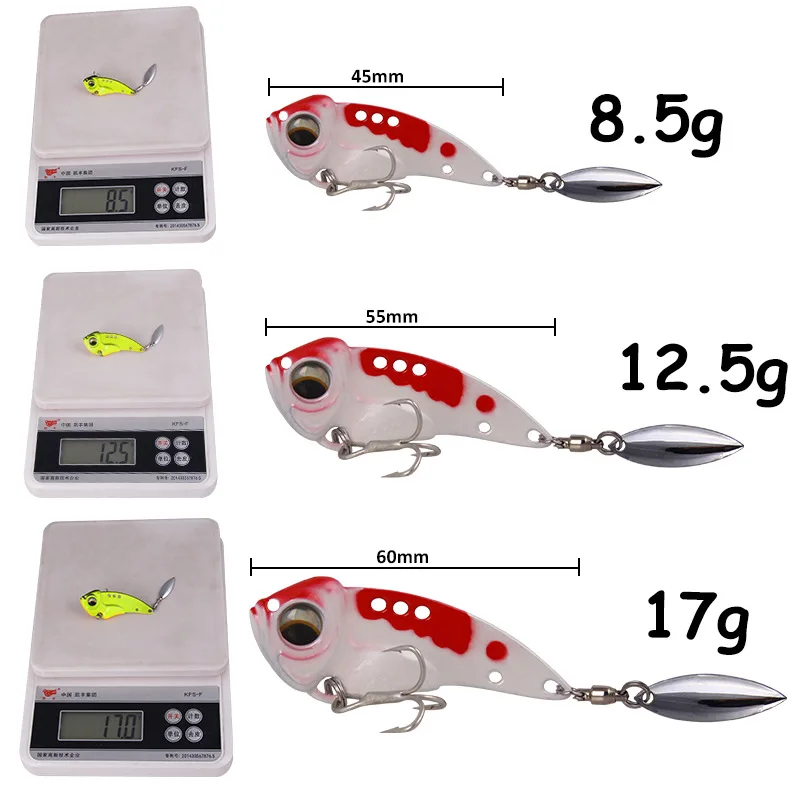 1Pcs  8.5g 12.5g 17g VIB Rotating Metal Fishing Lure Spoon Hard Bait Winter Ice Fishing Tackle Crankbait Vibration Spinner