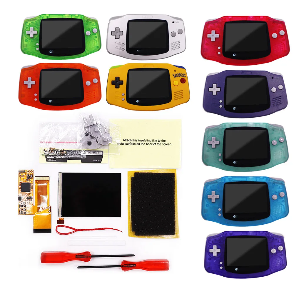 

Комплекты жк-модов GBA V2 с IPS-экраном с предварительно вырезанными корпусами для игровой усовершенствованной консоли Game Boy, IPS подсветка, 10 уровней яркости