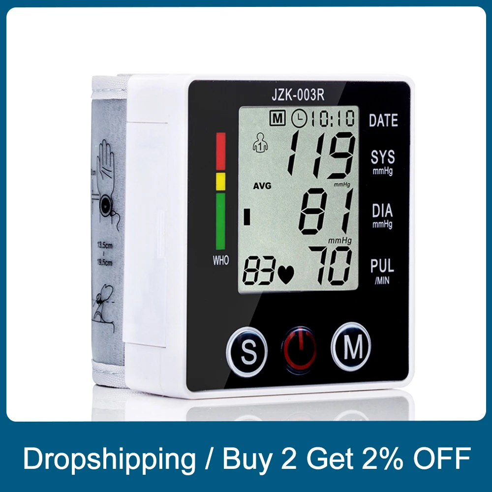 

Agdoad Digital Wrist Blood Pressure Monitor Pulse Heart Beat Rate Meter Device Medical Equipment Tonometer BP Sphygmomanometer