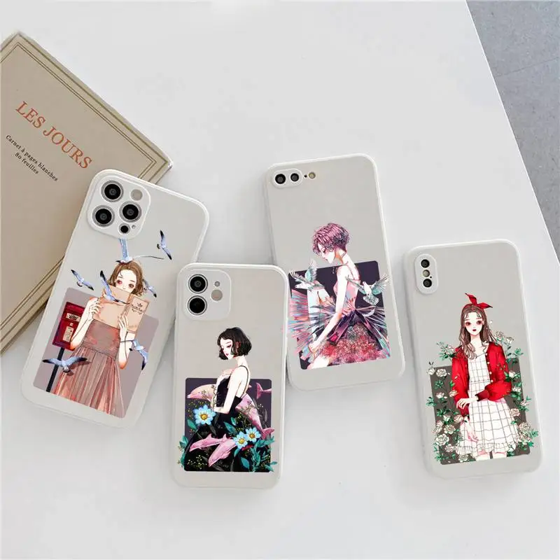

Beautiful girl flowers pattern Phone Case Candy Color for iPhone 6 7 8 11 12 s mini pro X XS XR MAX Plus