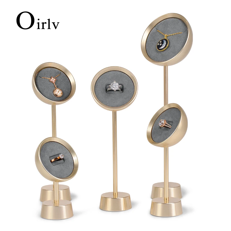 

Oirlv Grey Jewelry Metal Microfiber Earring Pendant Ring Arc-sharped Display Stand With Metal Base for Jewelry Shop jewelry Rack