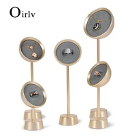 oirlv grey jewelry metal microfiber earring pendant ring arc sharped display stand with metal base for jewelry shop jewelry rack