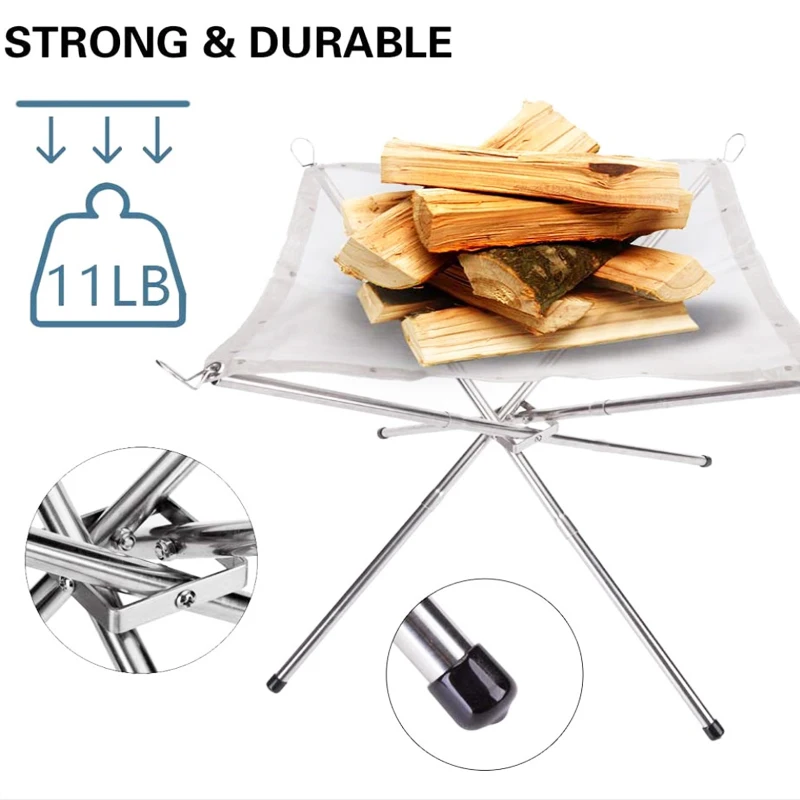 

Outdoor Camping Burning Frame Stainless Steel Folding Bonfire Frame Grill Firewood Stove Platform Charcoal Heating Furnace
