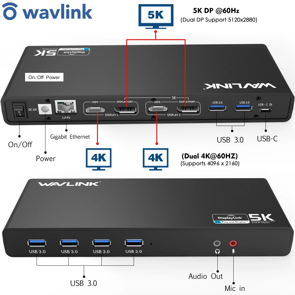 Универсальная док станция Rltra 5K USB C двойной дисплей USB3.0 Видео Аудио выход