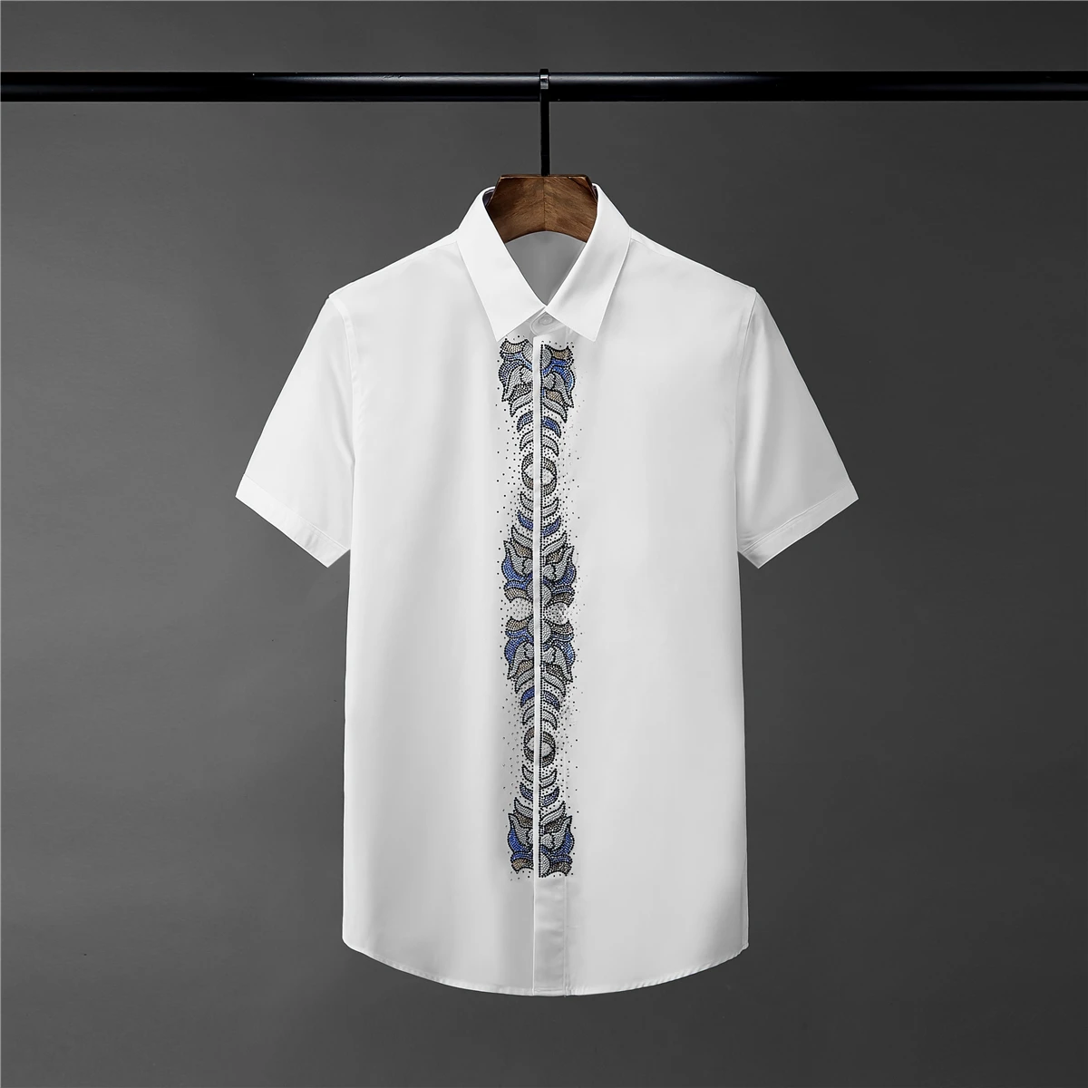 

Мужская рубашка Minglu, роскошные мужские рубашки с бриллиантами и короткими рукавами, модные хлопковые мужские классические рубашки с коротк...