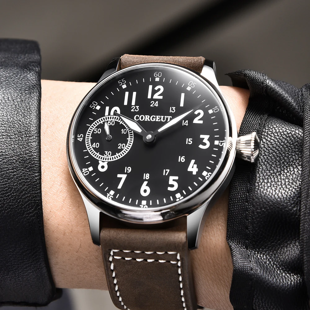 

Luxury Brand CORGEUT Pilot Men's Clock Leather Automatic Relogio Masculino Black Dial Seagull Movement Sapphire Men's Watc 2021