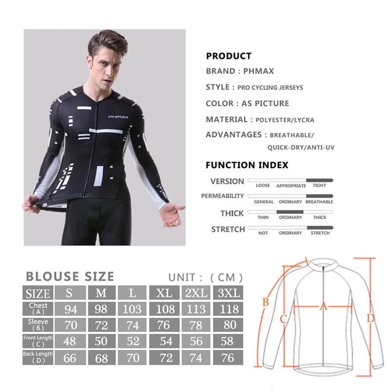 

PHMAX Pro Top Quality Cycling Jerseys Long Sleeve Racing Bike Clothes 100% Polyester Quick-Dry Mountain Bicycle Cycling Clothing