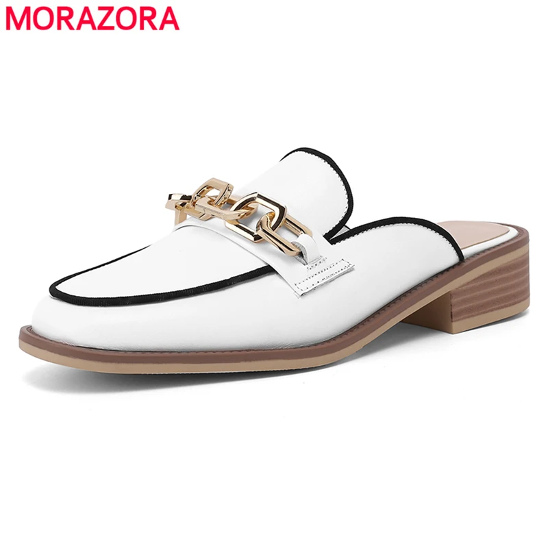 

MORAZORA Women Mules Genuine Leather Shoes Woman Square Low Heel Ladies Shoes Casual Dress Shoes Fashion Summer Shoes