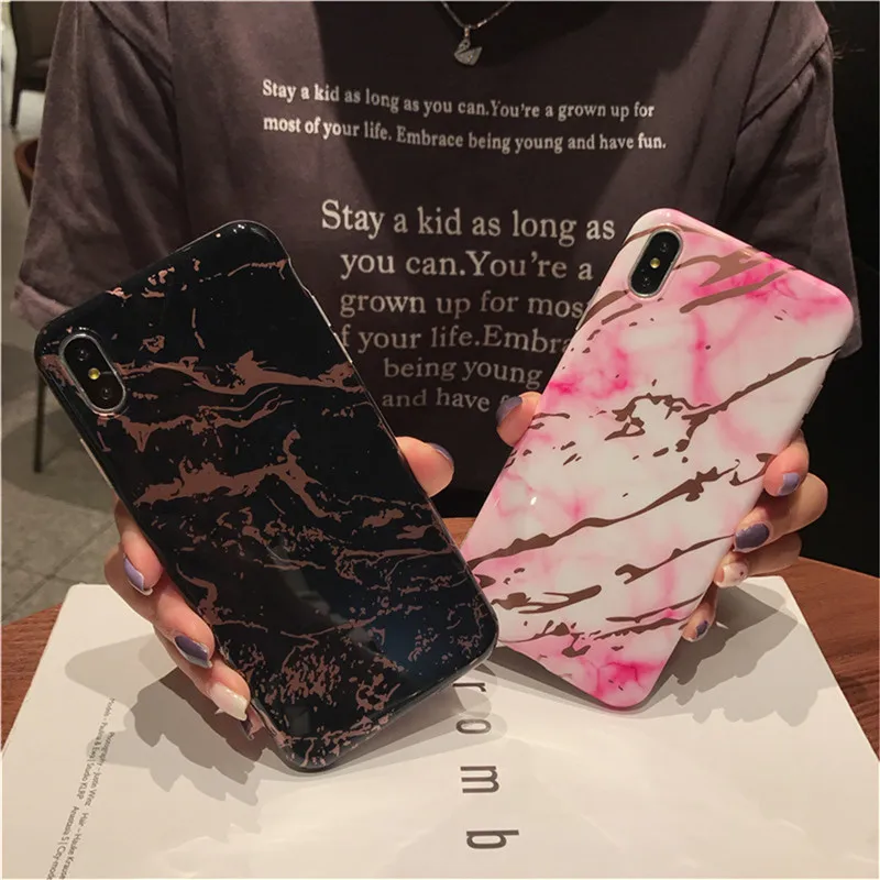 Тонкий мягкий крутой плотный чехол для iPhone XR золото горячее тиснение мраморные