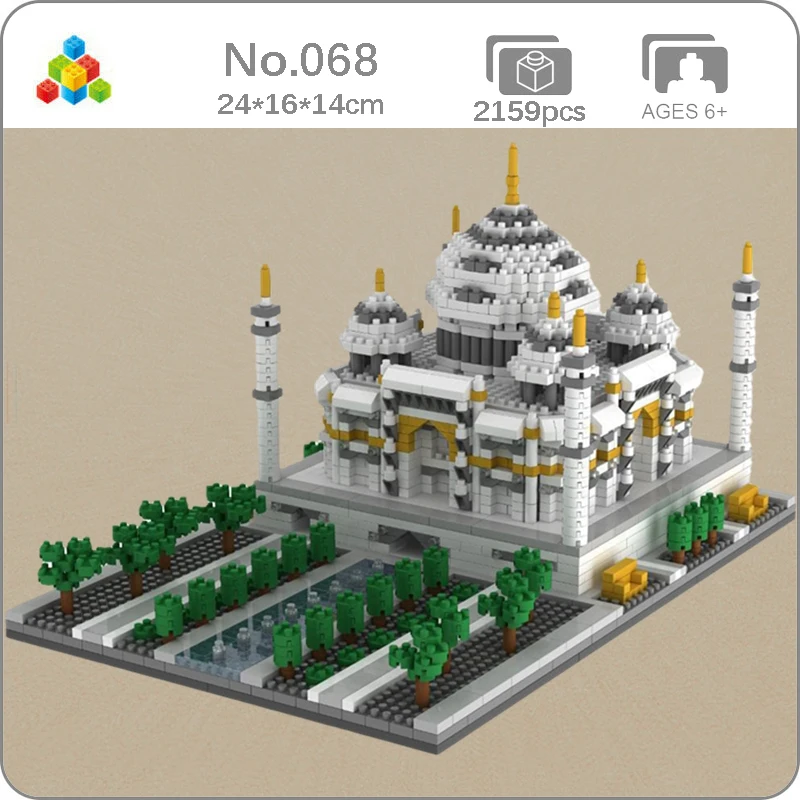 

YZ 068 World Architecture India Taj Mahal Palace Tree River 3D Model Mini Diamond Blocks Bricks Building Toy for Children no Box