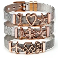 two tone stainless steel mesh bracelet set love heart crystal charm brand bracelet bangle woman lover girlfriend gift