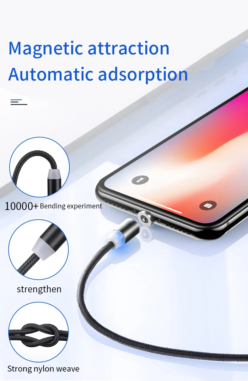 Быстрая зарядка USB кабель для Iphone TYPE-C Micro USB кабель для передачи данных магнитный разъем для Xiaomi Redmi samsung oppo зарядное устройство 1 м 2 м линия