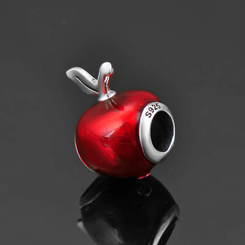 Christmas gift Red Enamel Apple Shape fine Beads 925 Sterling Silver Fit Original europeu Charm Bracelet DIY Jewelry making | Украшения и