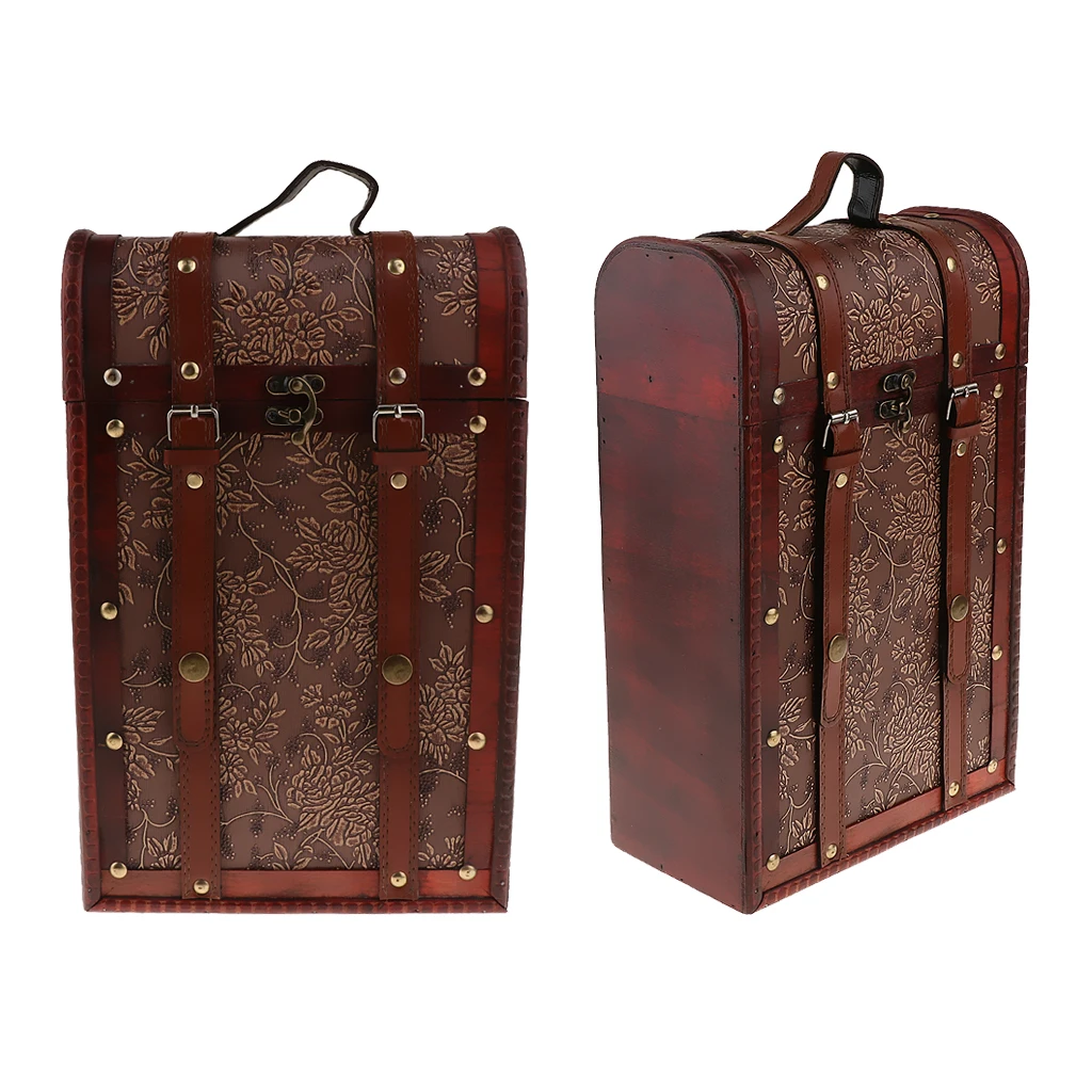 

2Pcs Vintage Wine Box Wooden Antique Packaging Wine Gift Box 2 Bottle
