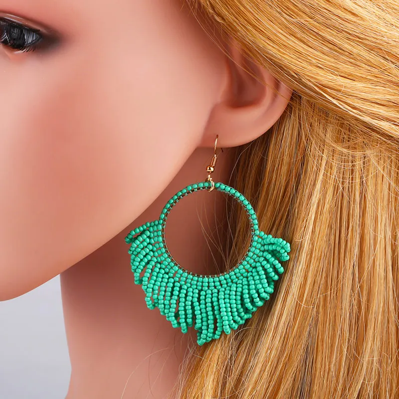 FLOLA богемные большие черные серьги для женщин ручной работы бисер Кисточка