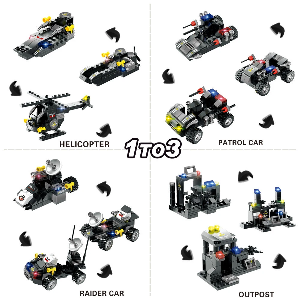 

8IN1 SWAT City Police Helicopter Truck Car Building Blocks Compatible City Police Station Bricks Toys for Boys Gifts