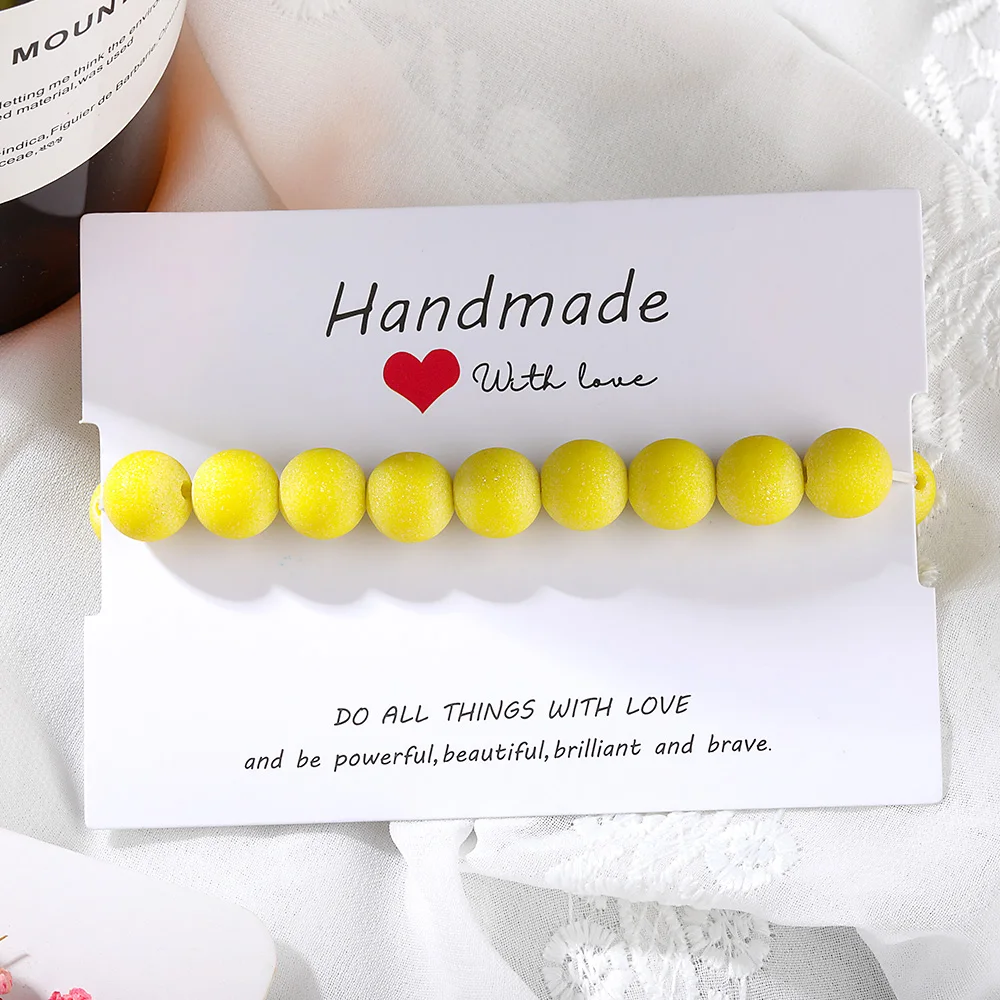 

1Pc 10mm Agate Natural Stone Bracelet on Hand Fashion Frosted Glass Beaded Bangle&Bracelet for Women with Wish Card Jewelry Gift