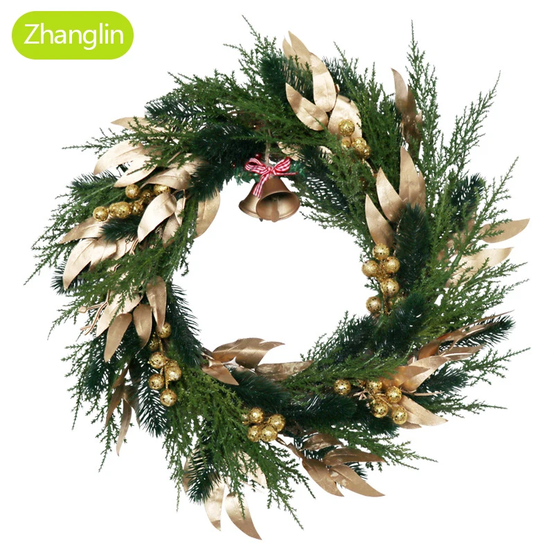 

Artificial Plants Psyllium Garland Bells Christmas Door Window Props Green Pine Branches Berry Rattan Wreath Home Party Decor