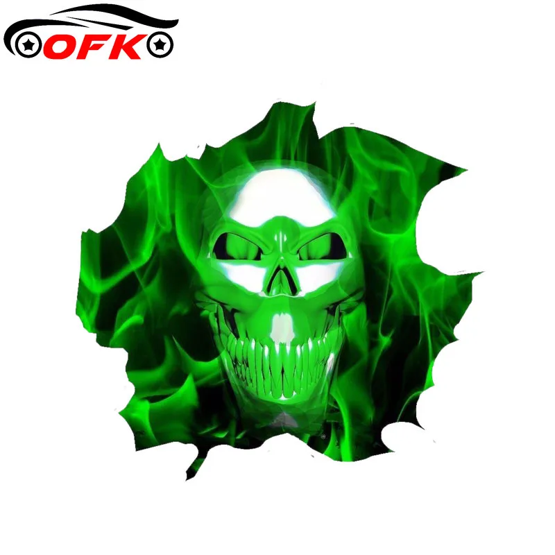

Funny Creative Styling Green Flaming Skull Car Sticker Accessories Decal 13.4CM*12.5CM