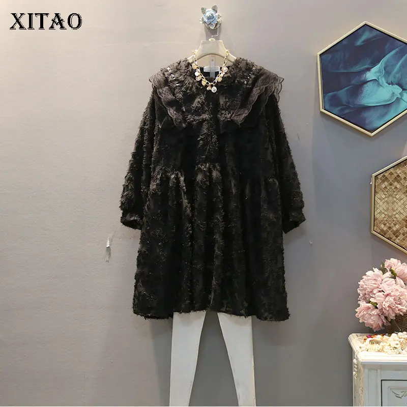 XITAO кружевное платье с высокой талией модное новинка длинный рукав весна 2020 Goddess