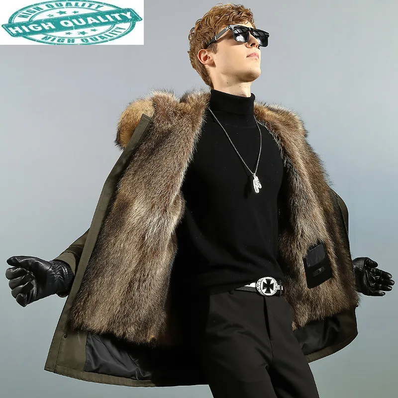 

Parka Winter Man Jacket Warm Jackets for Men Real Raccoon Shearling Fur Coat Male Hooded Clothes Hommes Veste LXR171