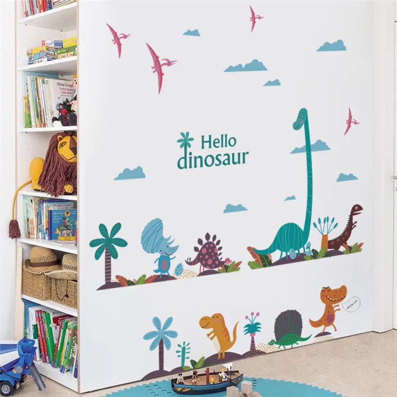 

Cartoon Dinosaurs Wall Stickers For Kids Room Bedroom Decoration Safari Mural Art Diy Pvc Ancient Animal Home Decals