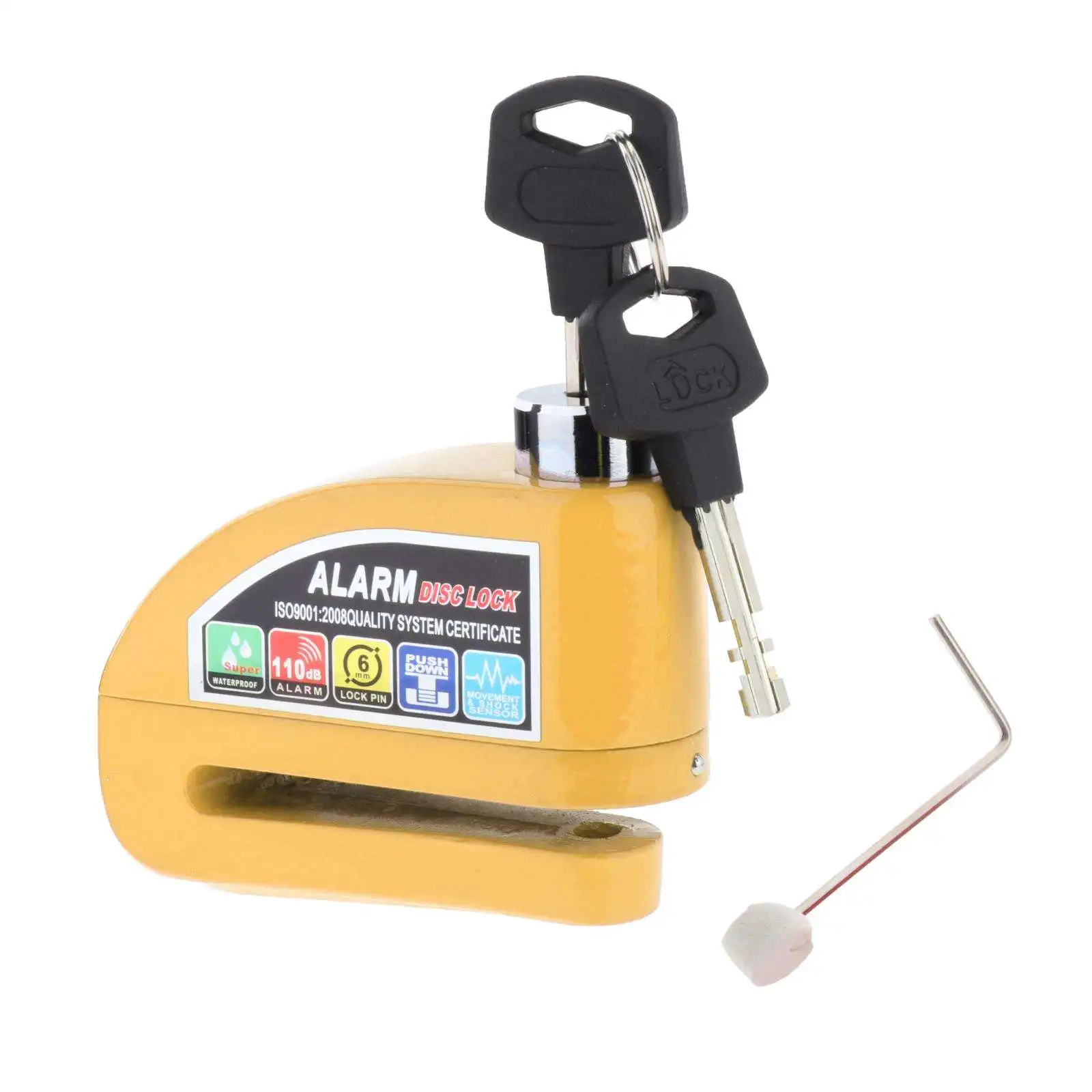 Мотоцикл Замок на диск тяжелой нагрузки, водонепроницаемый, с 6-мм штифтом, антикражный дисковый тормозной ротор для велосипеда скутера с двумя ключами