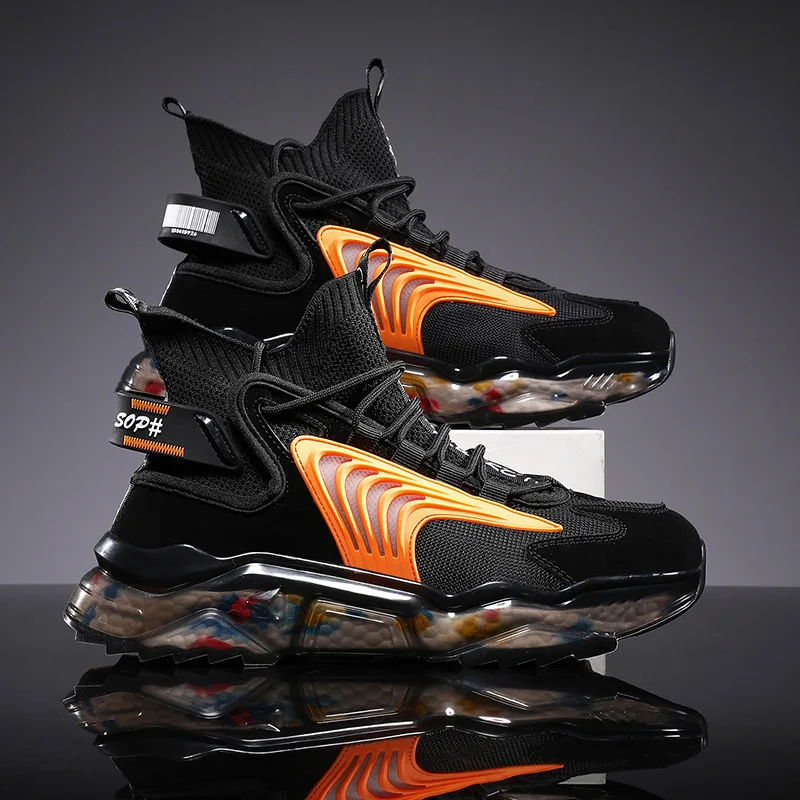 

Large Size Men's Shoes Trendy Breathable Flying Shoes Casual Sports Shoes Popcorn High-Top Thick-Soled Old Shoes