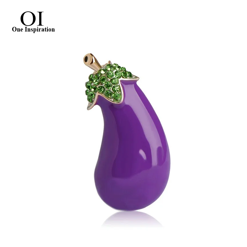 

OI Vivid Purple Plant Vegetables Eggplant Brooch Gold-color Alloy Enamel Brooches For Suit Scarf Collar Accessories Clip Jewelry