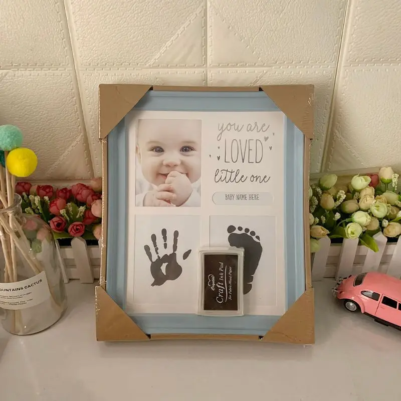 Regalo de cumplea&ntilde;os para beb&eacute;s y ni&ntilde;os, adornos con estampado de manos y pies para reci&eacute;n nacidos, marco de fotos de 12 meses con almohadilla de tinta artesanal, decoraci&oacute;n del hogar-3