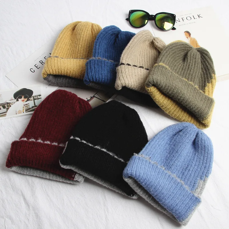 

Плотная теплая вязаная шерстяная шапка на осень и зиму корейский стиль унисекс кружевной цвет подходящий головной убор защита ушей холодна...