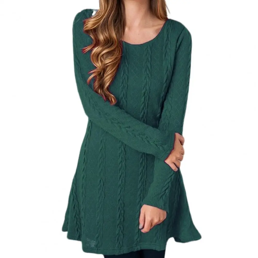 

Women Knitted Dresses Autumn Winter Elegant Thick Casual Long Sleeve O Neck Twist Knit A-Line Sweater Dress Female sexy Clothes
