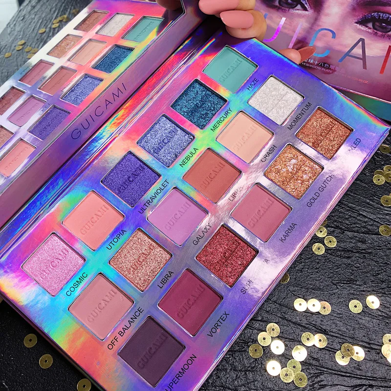 Палитра теней для век 18 цветов сияющий синий металлик мерцающие матовые