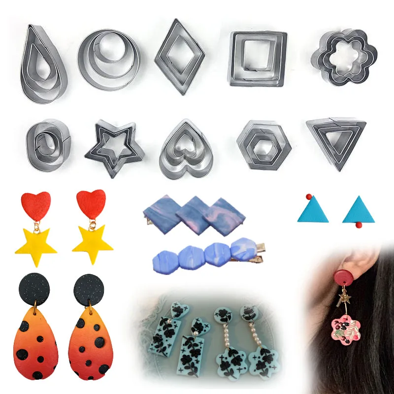 

30pcs Polymer Clay Cutters Set Heart Star Circle Square Mini Geometric Shape Stainless Steel Metal Molds Cake Cookie Making Tool