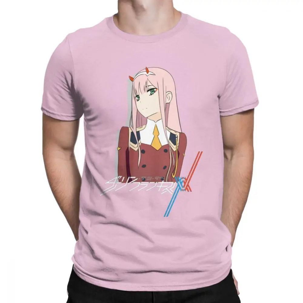 Darling In The Franxx 02, Мужская футболка, винтажные футболки, хлопок, с коротким рукавом, японская анимация, футболка, Новое поступление, топы - Цвет: Розовый
