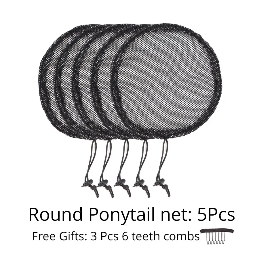 Round style 5pcs 5 шт./партия, черный цвет, Высококачественная сеть для волос, для изготовления конского хвоста и афро-пучка волос, парик, шапки, сетки для волос, цена - Цвет: Round style 5pcs