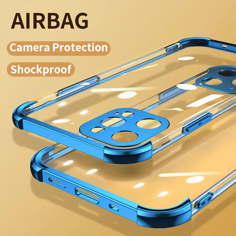 

Luxury Airbag Shockproof Plating Silicone Case on for iPhone 11 12 Pro Max Mini X Xs XR 7 8 Plus SE 2020 Soft Transparent Cover