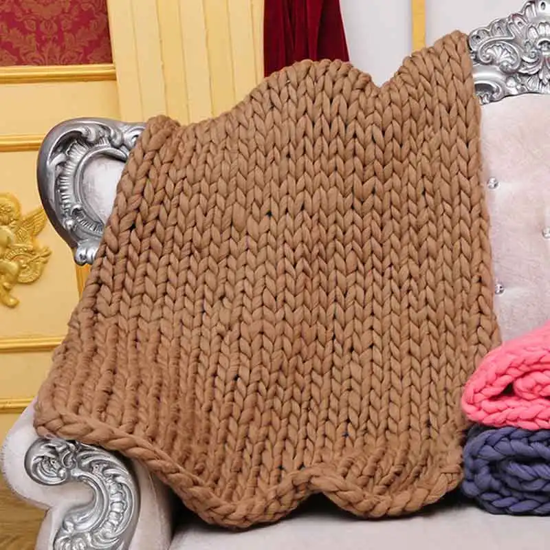 Большой размер, мягкое вязаное вручную одеяло для зимы, кровать, диван, самолет, плед, толстая пряжа, вязание, супер теплое одеяло, 16 видов цветов - Цвет: Темный хаки