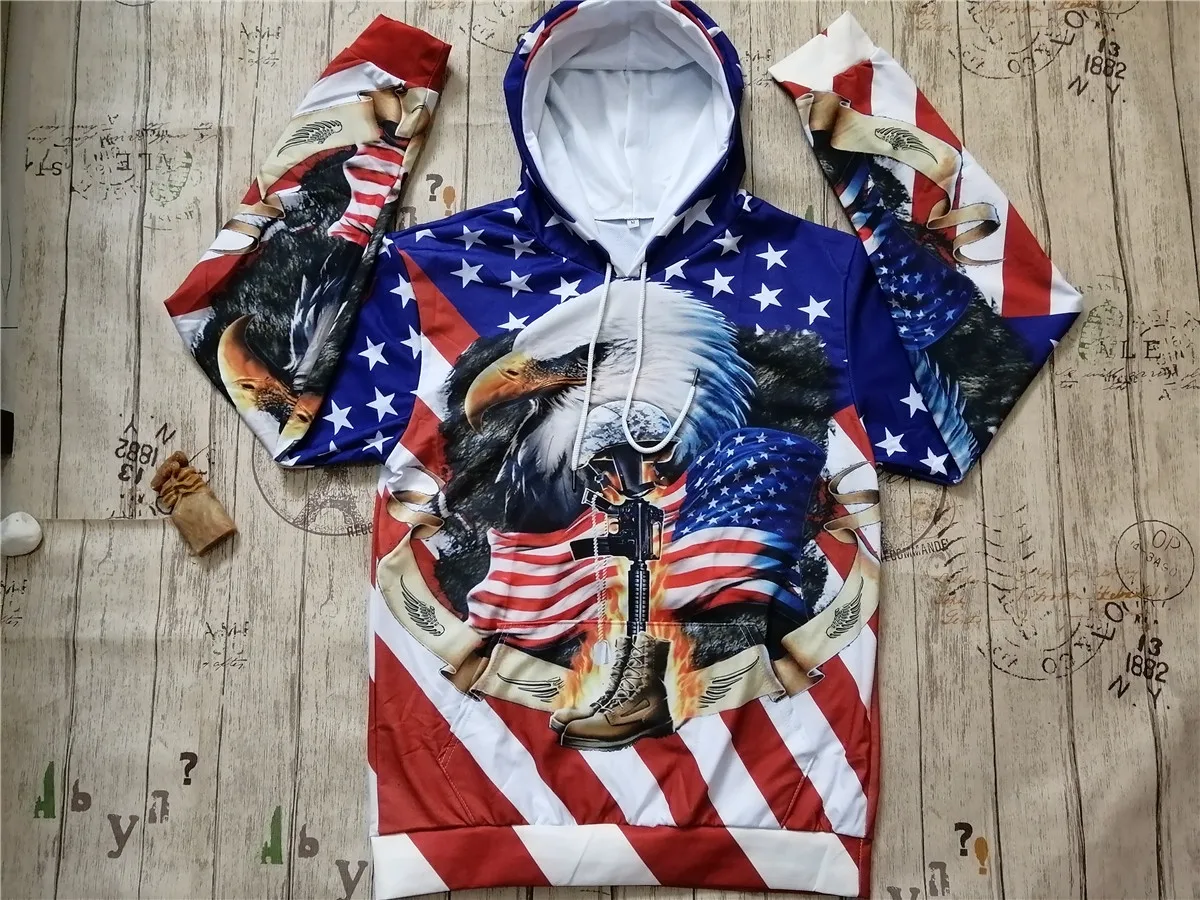 2019 США флаг 3D толстовки Свитшот мужские с капюшоном принт Орл Осень Зима