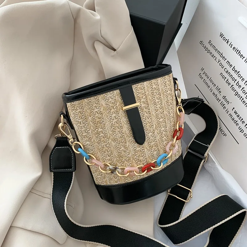 

Ручная Плетеная соломенная сумка модные широкополосный сумки через плечо для женщин высокое качество ротанга Стиль ведро сумки на плечо ди...