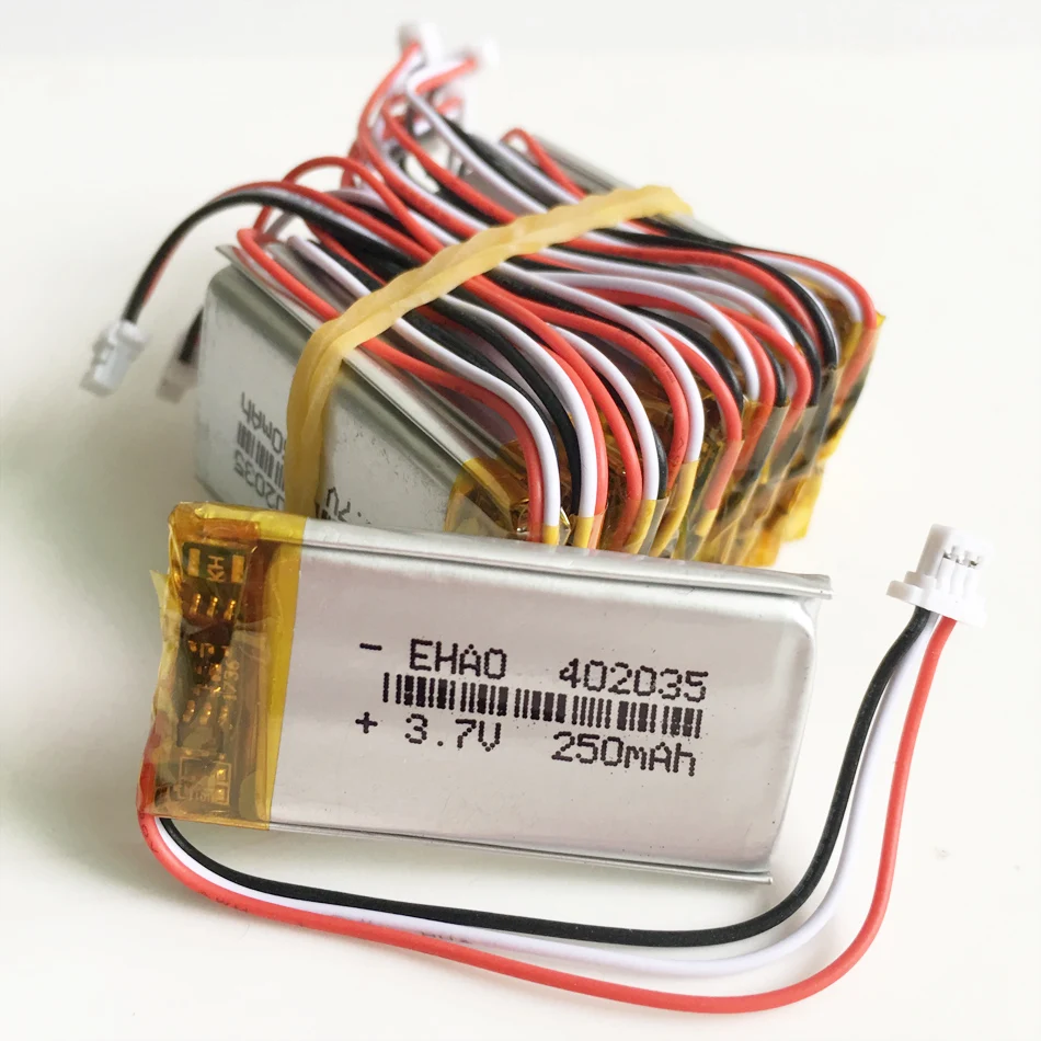 10PCS 3,7 в 250 мАч 402035 литий-полимерная LiPo аккумуляторная батарея с JST 1,0 мм 3pin для ручных gps Mp3 gps bluetooth Смарт-часов - Цвет: 10PCS