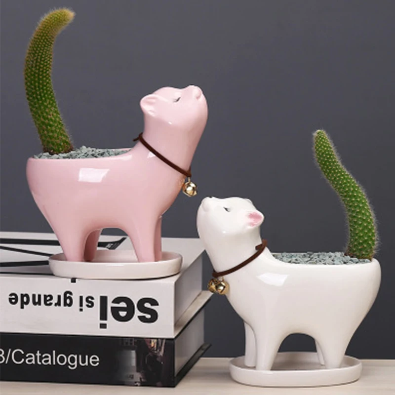 

Gardening Cartoon Cat Flower Pot Animal Ceramic Flower Pot Personality Creative Cactus Succulent Plant Potted Garden Decoration