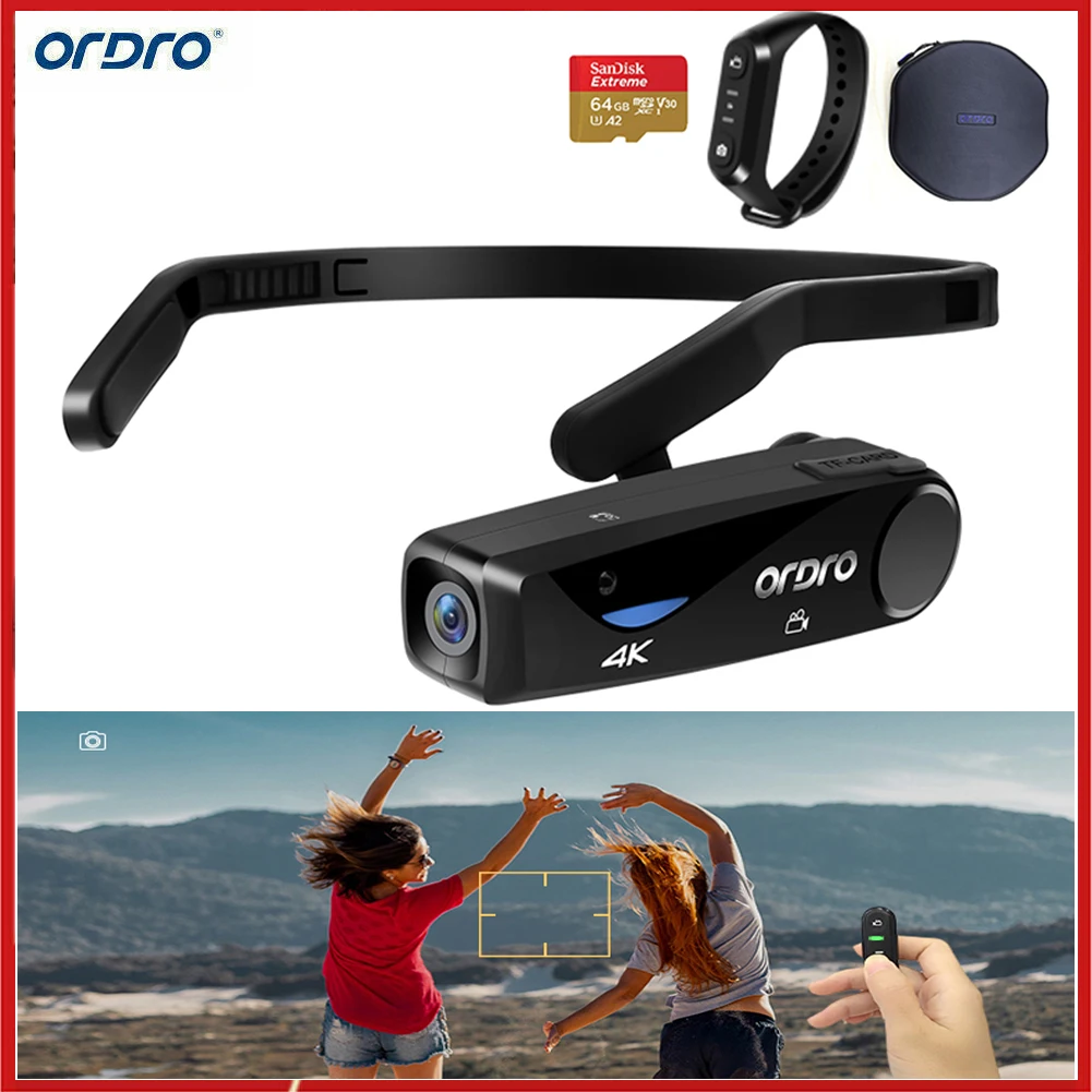 

Ordro EP6 Camcorder 4K 24FPS FPV Wearable Vlog Camera with Remote Control 64GB Memory Card, for YouTube Blogger Video Filming